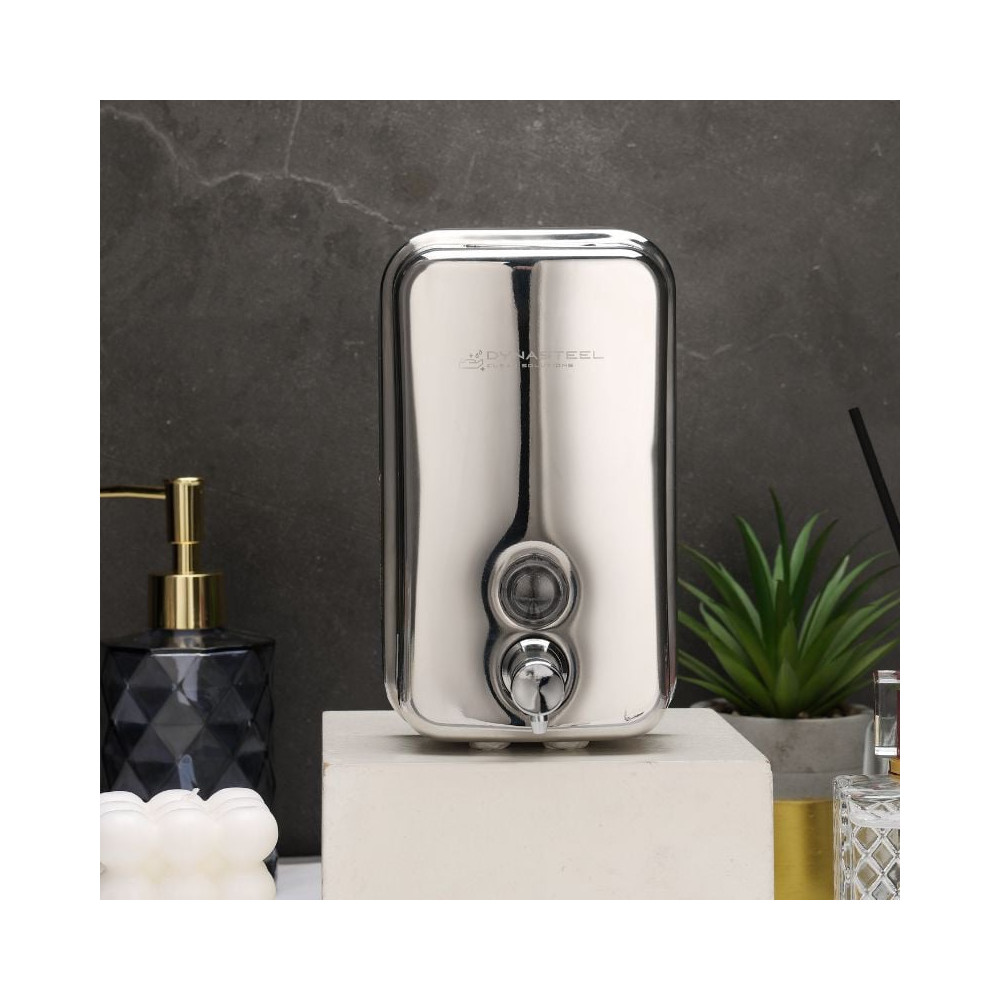 Distributeur De Savon Mural Interhasa - Acier Inoxydable Poli - Design Hygiénique Easy-Push