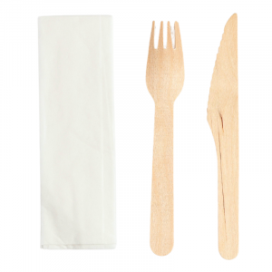 Set de Couverts en Bois 3 Pièces : Couteau, Fourchette , Serviette - Lot de 250
