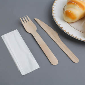 Set de Couverts en Bois 3 Pièces : Couteau, Fourchette , Serviette - Lot de 250