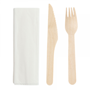 Set de Couverts en Bois 3 Pièces : Couteau, Fourchette , Serviette - Lot de 250
