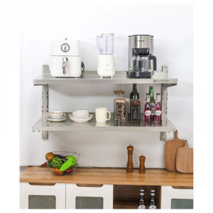 Etagère Murale en Inox sur Crémaillères 2 Niveaux  - L 1000 x P 400 mm