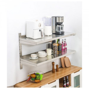 Etagère Murale en Inox sur Crémaillères 2 Niveaux  - L 1000 x P 400 mm