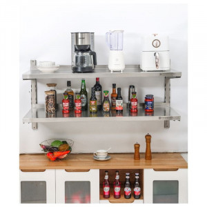 Etagère Murale en Inox sur Crémaillères 2 Niveaux  - L 1200 x P 400 mm