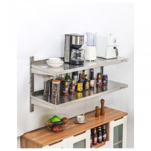 Etagère Murale en Inox sur Crémaillères 2 Niveaux  - L 1200 x P 400 mm