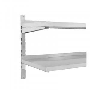 Etagère Murale en Inox sur Crémaillères 2 Niveaux  - L 1200 x P 400 mm