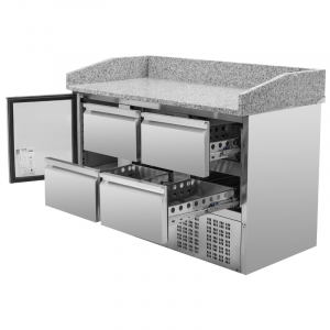 Meuble à Pizza Réfrigéré Compact 600x400 - 1 Porte et 4 Tiroirs