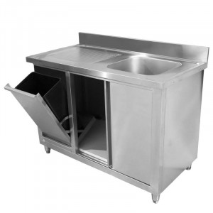 Meuble Plonge 1 Bac avec Dosseret et Poubelle - 1200 x 600 mm
