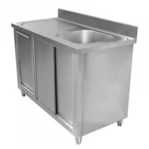 Meuble Plonge 1 Bac avec Dosseret et Poubelle - 1200 x 600 mm