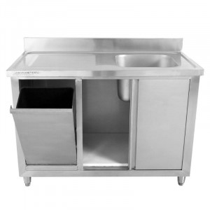 Meuble Plonge 1 Bac avec Dosseret et Poubelle - 1200 x 600 mm
