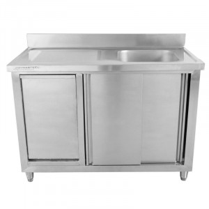Meuble Plonge 1 Bac avec Dosseret et Poubelle - 1200 x 600 mm