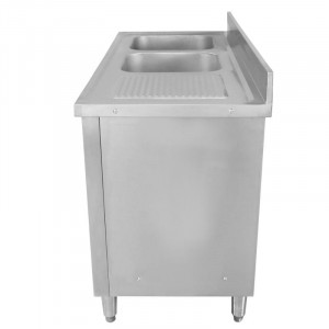 Meuble Plonge 2 Bacs avec Dosseret et 3 Tiroirs - 1400 x 600 mm - Bac à Gauche