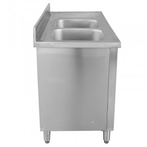 Meuble Plonge 2 Bacs avec Dosseret et 3 Tiroirs - 1400 x 600 mm - Bac à Gauche