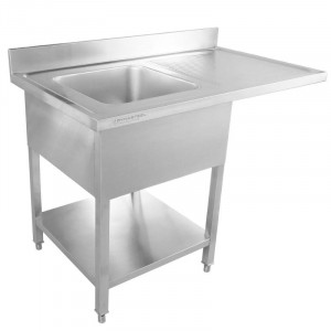 Plonge avec Passage Lave-Vaisselle, Dosseret et Etagère - 1200 x 600 - Egouttoir à Droite