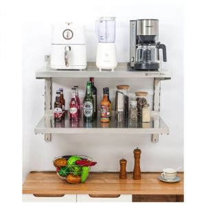 Etagère Murale en Inox sur Crémaillères 2 Niveaux  - L 800 x P 400 mm