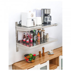 Etagère Murale en Inox sur Crémaillères 2 Niveaux  - L 800 x P 400 mm