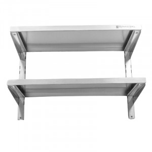 Etagère Murale en Inox sur Crémaillères 2 Niveaux  - L 800 x P 400 mm