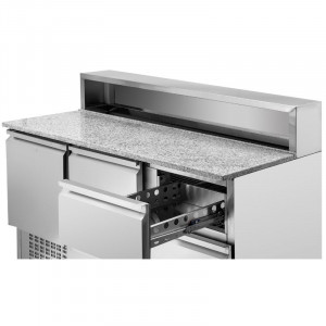 Meuble à Pizza Réfrigéré Toit Inox 8 x GN1/6 - 2 Portes et 2 Tiroirs