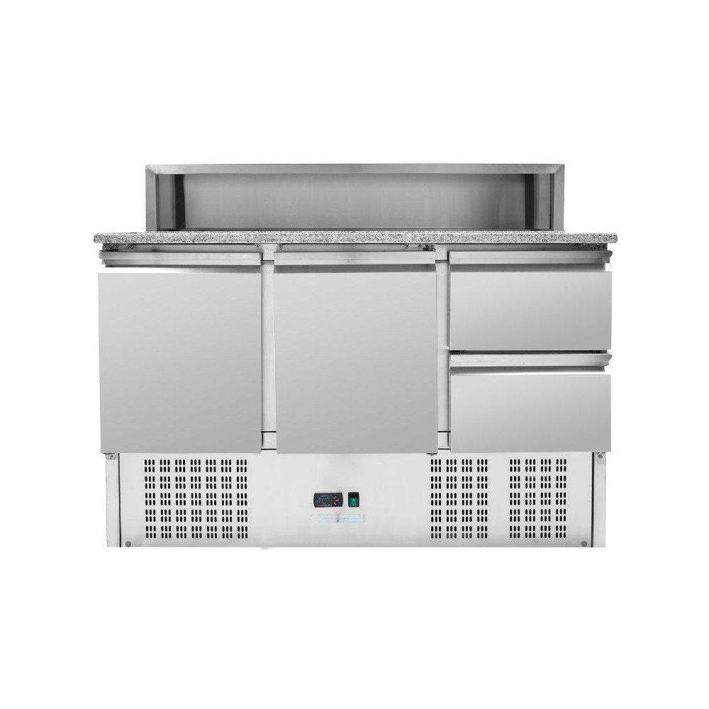 Meuble à Pizza Réfrigéré Toit Inox 8 x GN1/6 - 2 Portes et 2 Tiroirs