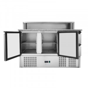 Meuble à Pizza Réfrigéré Toit Inox 8 x GN1/6 - 2 Portes et 2 Tiroirs