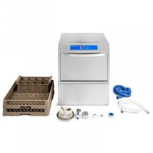 Lave-Vaisselle Professionnel avec Doseur de Liquide de Rinçage et Détergent et Pompe de Vidange - 50 x 50 cm